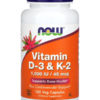 NOW Foods   Vitamin D-3 & K-2 1000 IU/45 mcg - 120 Vegetarian Capsules Dietary Supplement